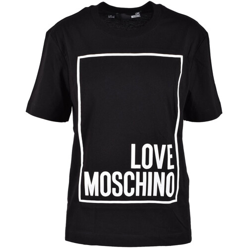 Textiel Dames Overhemden Love Moschino T-shirt met korte mouwen en ronde hals bedrukt Zwart