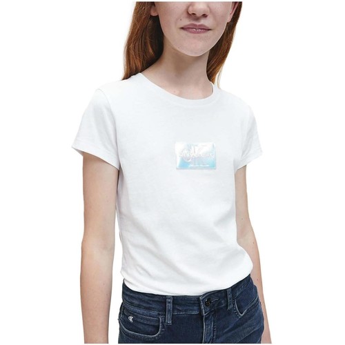 tekstylia Dziewczynka T-shirty z krótkim rękawem Calvin Klein Jeans  Biały