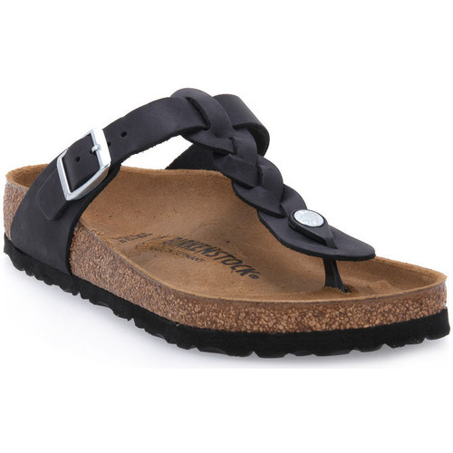 Buty Damskie Klapki Birkenstock GIZEH BRAIDED BLK OILED CALZ S Czarny