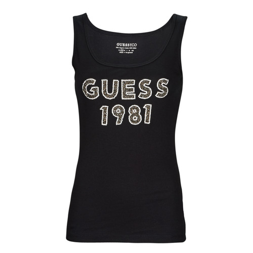 tekstylia Damskie Topy na ramiączkach / T-shirty bez rękawów Guess LOGO TANK TOP Czarny