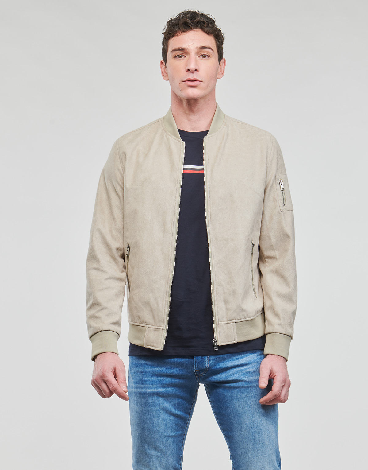 tekstylia Męskie Kurtki krótkie Jack & Jones JJEROCKY FAUX SUEDE BOMBER Beżowy