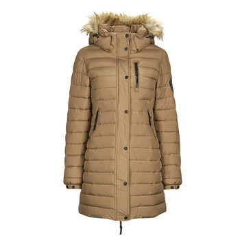 tekstylia Damskie Kurtki pikowane Superdry FUJI HOODED MID LENGTH PUFFER Brązowy