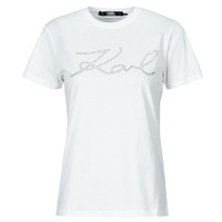 tekstylia Damskie T-shirty z krótkim rękawem Karl Lagerfeld rhinestone logo t-shirt Biały