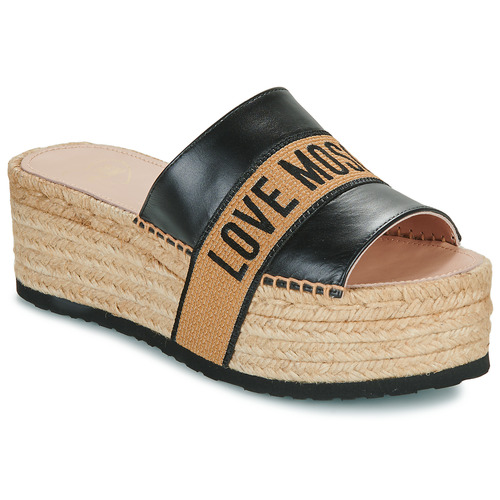 Buty Damskie Klapki Love Moschino MULE RIBBON Czarny / Beżowy