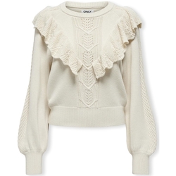 tekstylia Damskie Swetry Only Cherry LS Ruffle Knit - Birch Beżowy