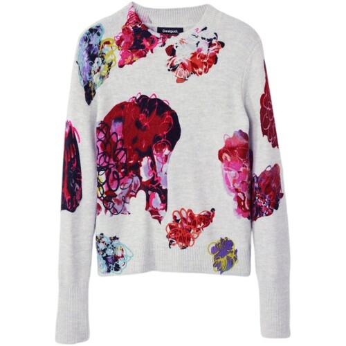 tekstylia Damskie Swetry Desigual JERS_MAXFLOWER SCRIBBL 24WWJF53 Szary