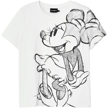 tekstylia Damskie T-shirty z krótkim rękawem Desigual TS_MICKEYDRAWING 24WWTKA1 Biały