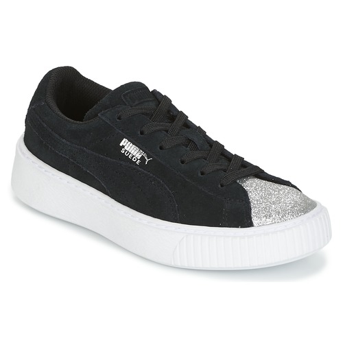 Buty Dziewczynka Trampki niskie Puma SUEDE PLATFORM GLAM PS Czarny / Srebrny