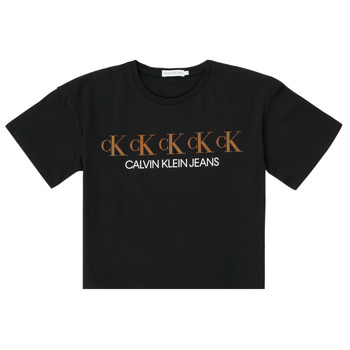 Textil Rapariga T-Shirt mangas curtas Calvin Klein Jeans CK REPEAT FOIL BOXY T-SHIRT Preto