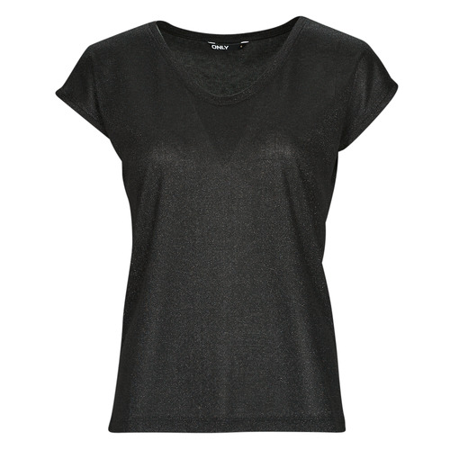 Textil Mulher T-Shirt mangas curtas Only ONLSILVERY S/S V NECK LUREX TOP JRS Preto