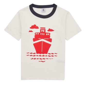 Textil Rapaz T-Shirt mangas curtas Petit Bateau FOXY Branco / Marinho / Vermelho