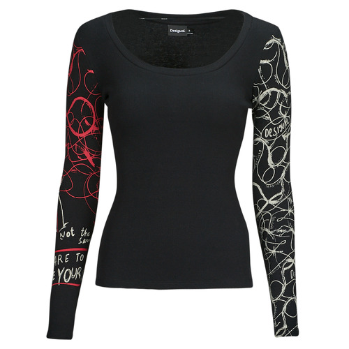 Textil Mulher T-shirt mangas compridas Desigual HERY Preto / Branco / Vermelho