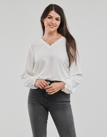 Textil Mulher Tops / Blusas Only ONLNOVA FR VERSA V-NECK L/S LACE TOP PTM Bege