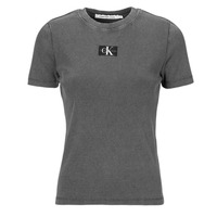 Textil Mulher T-Shirt mangas curtas Calvin Klein Jeans LABEL WASHED RIB SLIM TEE Cinza