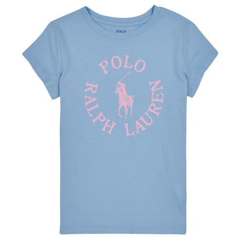 Îmbracaminte Fete Tricouri mânecă scurtă Polo Ralph Lauren SS GRAPHIC T-KNIT SHIRTS-T-SHIRT Albastru / Albastru-cerului / Roz