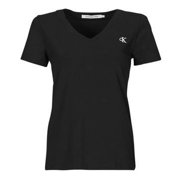 Îmbracaminte Femei Tricouri mânecă scurtă Calvin Klein Jeans CK EMBROIDERY STRETCH V-NECK Negru