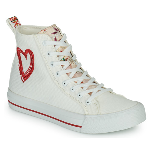 Skor Dam Höga sneakers Desigual BETA HEART Vit / Röd