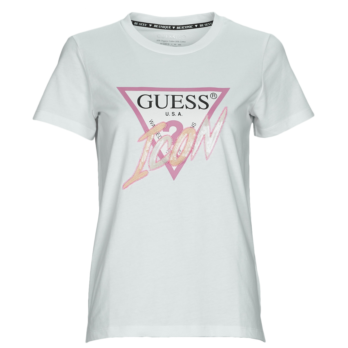 textil Dam T-shirts Guess SS CN ICON TEE Vit