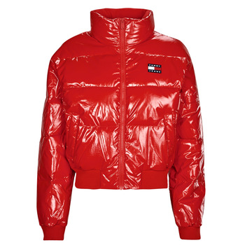 textil Dam Täckjackor Tommy Jeans TJW BADGE GLOSSY PUFFER Röd