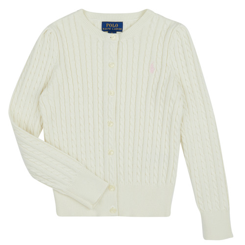 textil Flickor Koftor / Cardigans / Västar Polo Ralph Lauren MINI CABLE-TOPS-SWEATER Vit