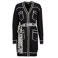 textil Dam Koftor / Cardigans / Västar Karl Lagerfeld BRANDED BELTED CARDIGAN Svart / Vit