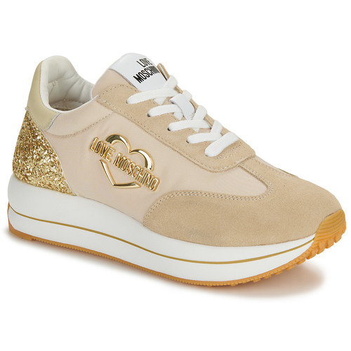 Skor Dam Sneakers Love Moschino DAILY RUNNING Beige / Guldfärgad