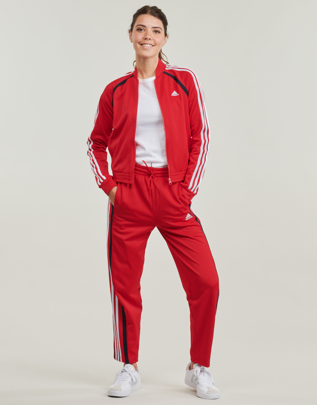 textil Dam Sportoverall Adidas Sportswear Teamsport Track Suit Röd / Vit