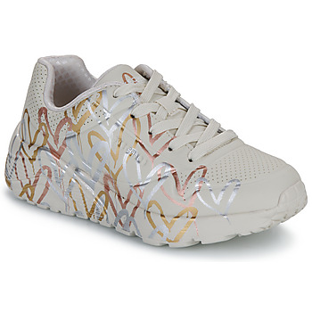 Skor Flickor Sneakers Skechers UNO LITE Vit / Silver / Guldfärgad