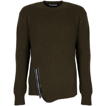 Oblačila Moški Puloverji Les Hommes LJK106-656U | Round Neck Sweater with Asymetric Zip Zelena