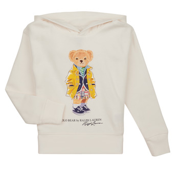 Oblačila Deklice Puloverji Polo Ralph Lauren BEAR PO HOOD-KNIT SHIRTS-SWEATSHIRT Kremno bela