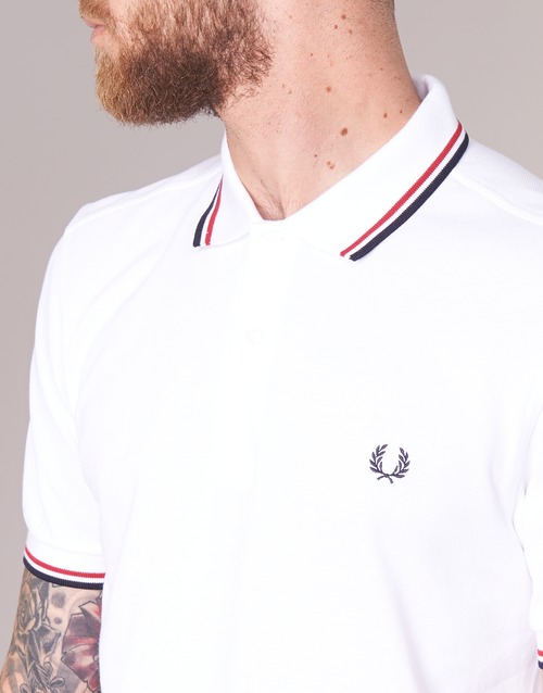 Fred Perry SLIM FIT TWIN TIPPED Biela / Červená