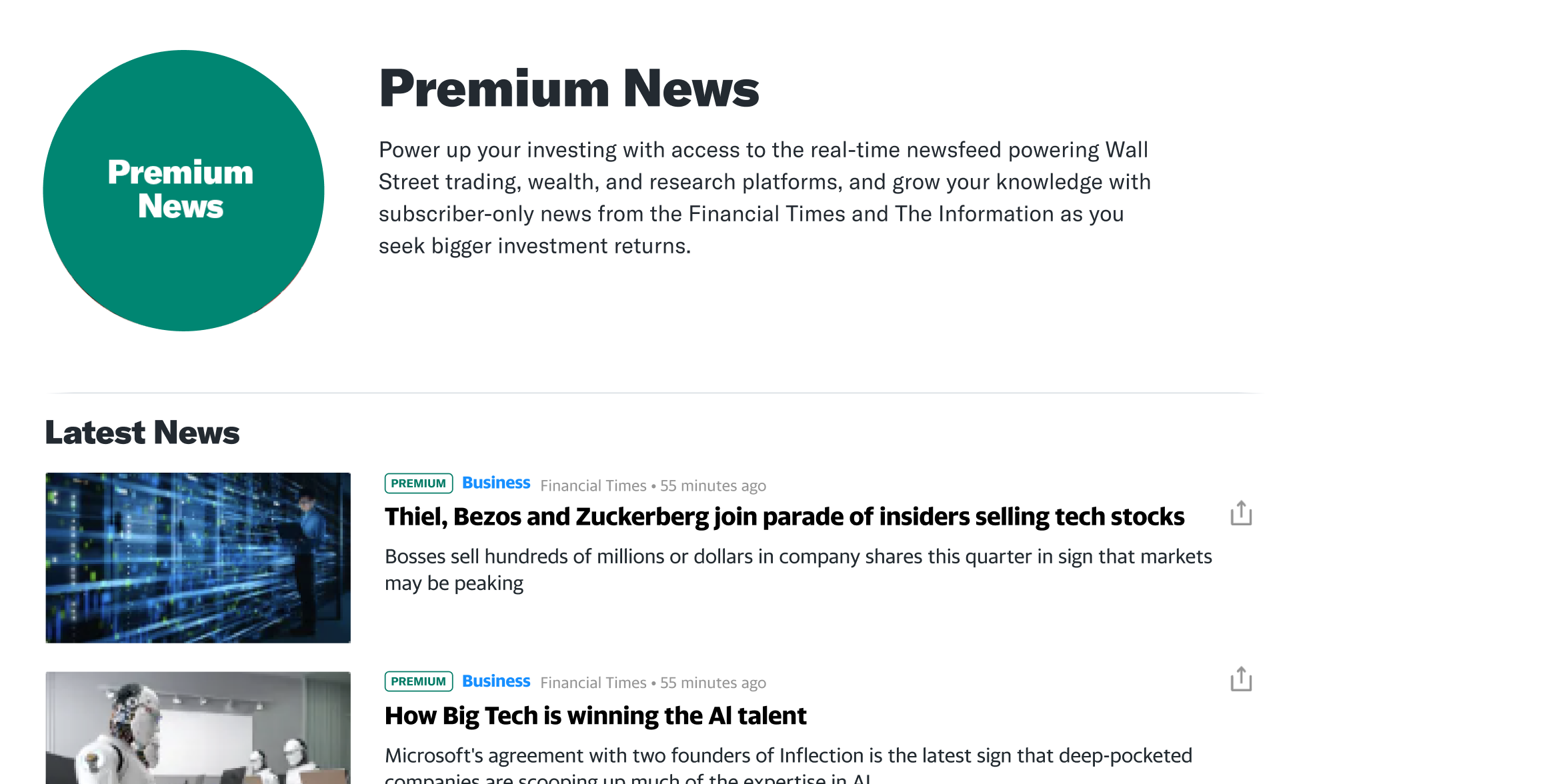 Premium news and latest news stream