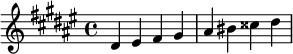  \relative c' { \clef treble\key dis \minor dis eis fis gis | ais bis cisis dis } 