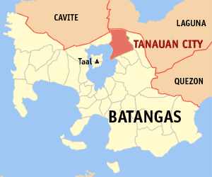 Mapa han Batangas nga nagpapakita kon hain nahimutang an Syudad han Tanauan