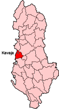 Map showing Kavaje within Albania