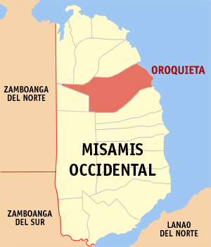 Mapa han Misamis Occidental nga nagpapakita kon hain nahamutangan an Syudad han Oroquieta