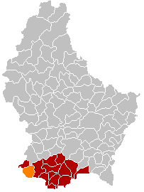 Kommunens läge i Luxemburg (markerad i orange), med kantonen Esch-sur-Alzette färgad i rött