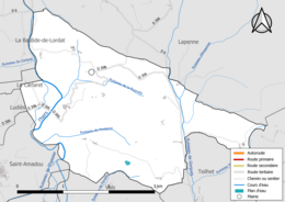 Carte en couleur présentant le réseau hydrographique de la commune