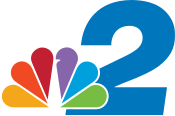 The NBC peacock overlapping a blue italicized sans serif 2