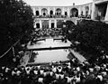 Mantra for two pianists, by Karlheinz Stockhausen, performed by Alfons and Aloys Kontarsky, pianos, and the composer (foreground) in the Seraye Moshir (Persepolis). Festival of Arts Shiraz-Persepolis (2 September 1972). Photographer unknown.