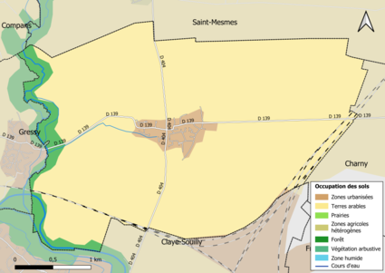 Carte des infrastructures et de l'occupation des sols en 2018 (CLC) de la commune.