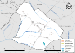 Carte en couleur présentant le réseau hydrographique de la commune