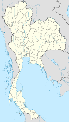 Mapa konturowa Tajlandii, u góry nieco na lewo znajduje się punkt z opisem „Wat Phra Si Rattana Mahathat”