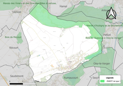 Carte de la ZNIEFF de type 1 sur la commune.