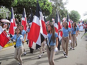 Dominicans with flag in Hermanas Mirabal province