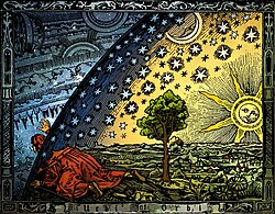 untitled 16th century woodcut by Anon (not colored and inscribed). Shortly before 1888, it was colored and inscribed with "Urbi et Orbi". It became popular as it appeared in Camille Flammarion's book L'atmosphère: météorologie populaire, Paris, 1888.