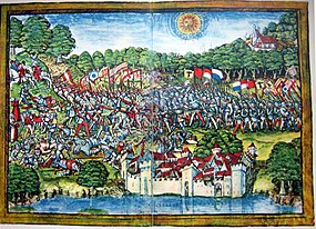 Vyobrazení bitvy v Lucernské kronice (1513)