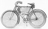 De eerste stapjes op motorfietsgebied van Harry Stevens: een Mitchell-industrieblokje in een BSA-fietsframe, gebouwd in 1899.