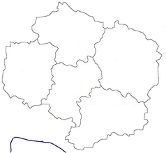 Mapa konturowa kraju Wysoczyna, u góry nieco na lewo znajduje się punkt z opisem „Malčín”