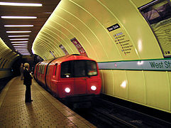 Subway rolling stock in orange or 'Strathclyde Red' livery